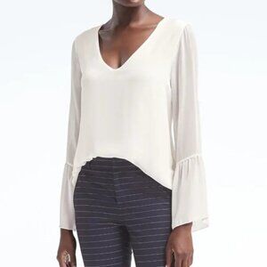 Banana Republic‎ Georgette Bell Sleeve Sheer Overlay Blouse - Cream - Size Small